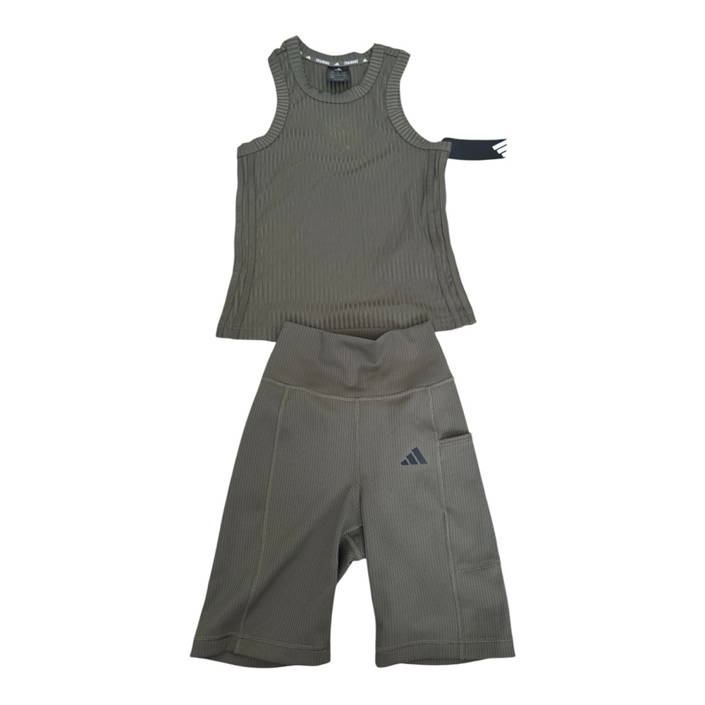 Adidas Khaki Ribbed Tank and Shorts Set